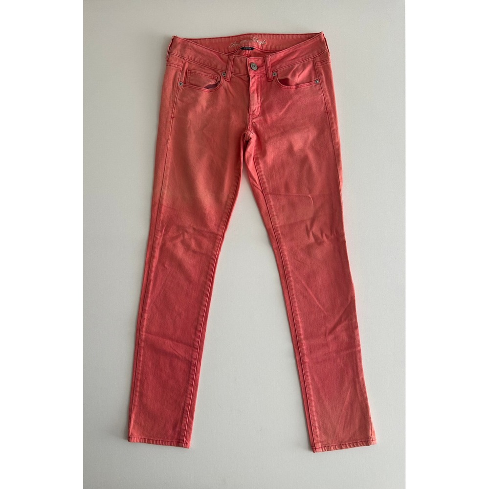 American Eagle Skinny Jeans Coral Pink Stretch Low Rise Size 6 31x30